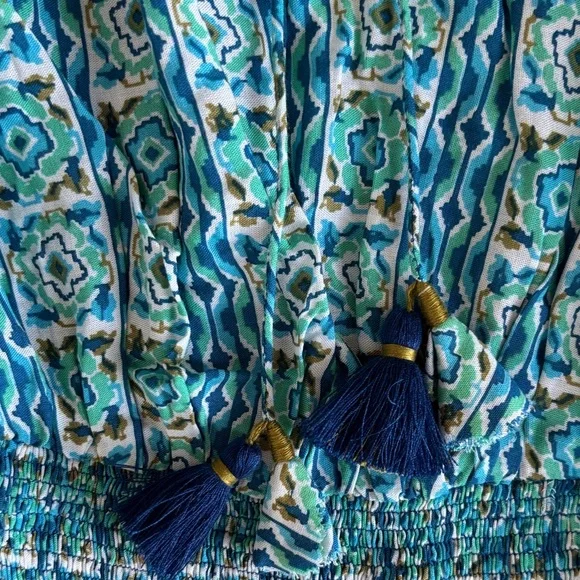 Poupette St. Barth Turquoise Patterned Ruffle Mini Dress - Picture 9 of 9